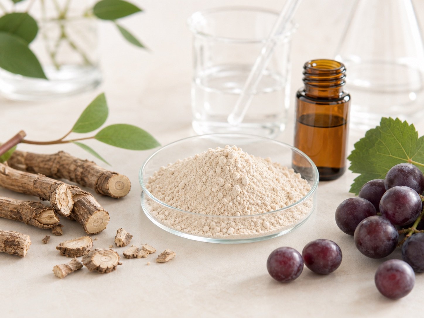 Resveratrol cosmetic grade powder with Japanese knotweed root and grapes